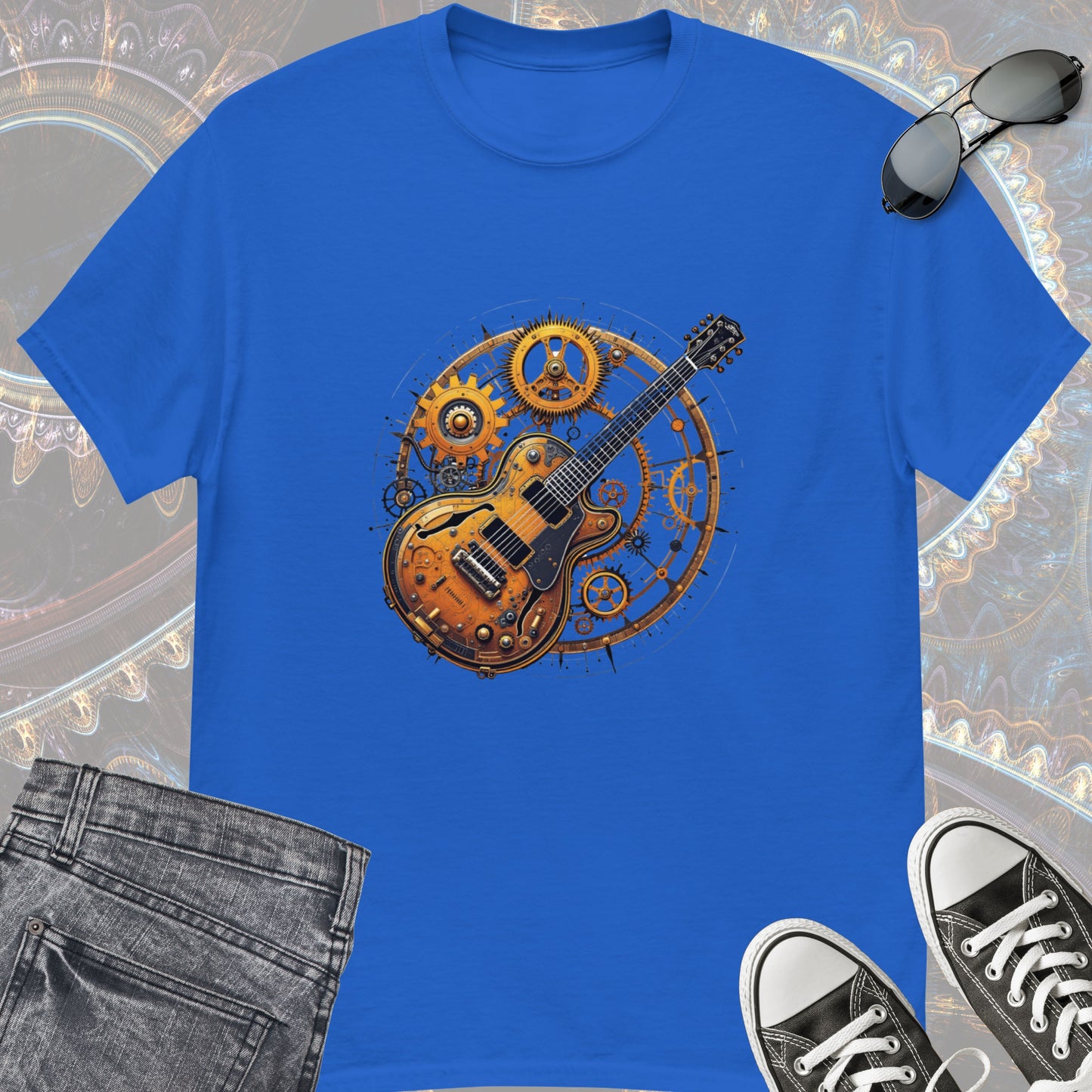 Steampunk guitar classic tee || Happiness and Music Merch
