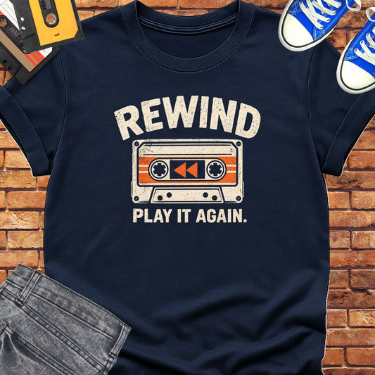 Rewind play it again tee || Happiness and Music Merch