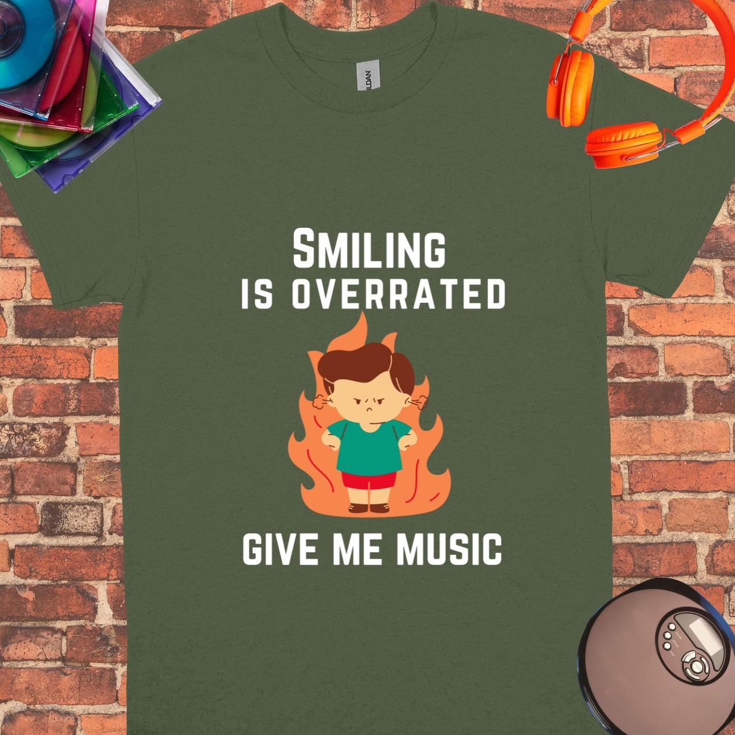 Smiling is overrated Give me Music tee || Happiness and Music Merch