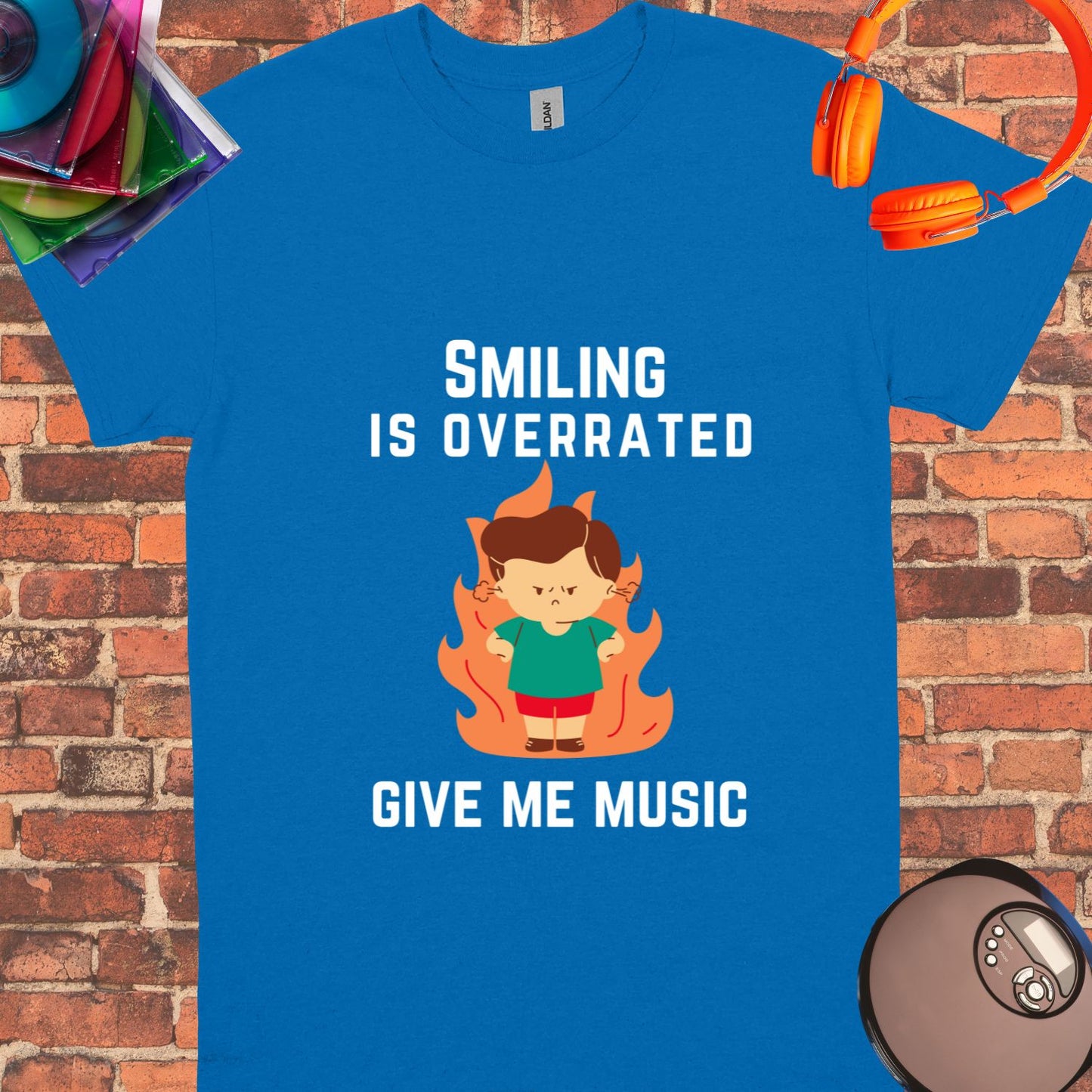 Smiling is overrated Give me Music tee || Happiness and Music Merch