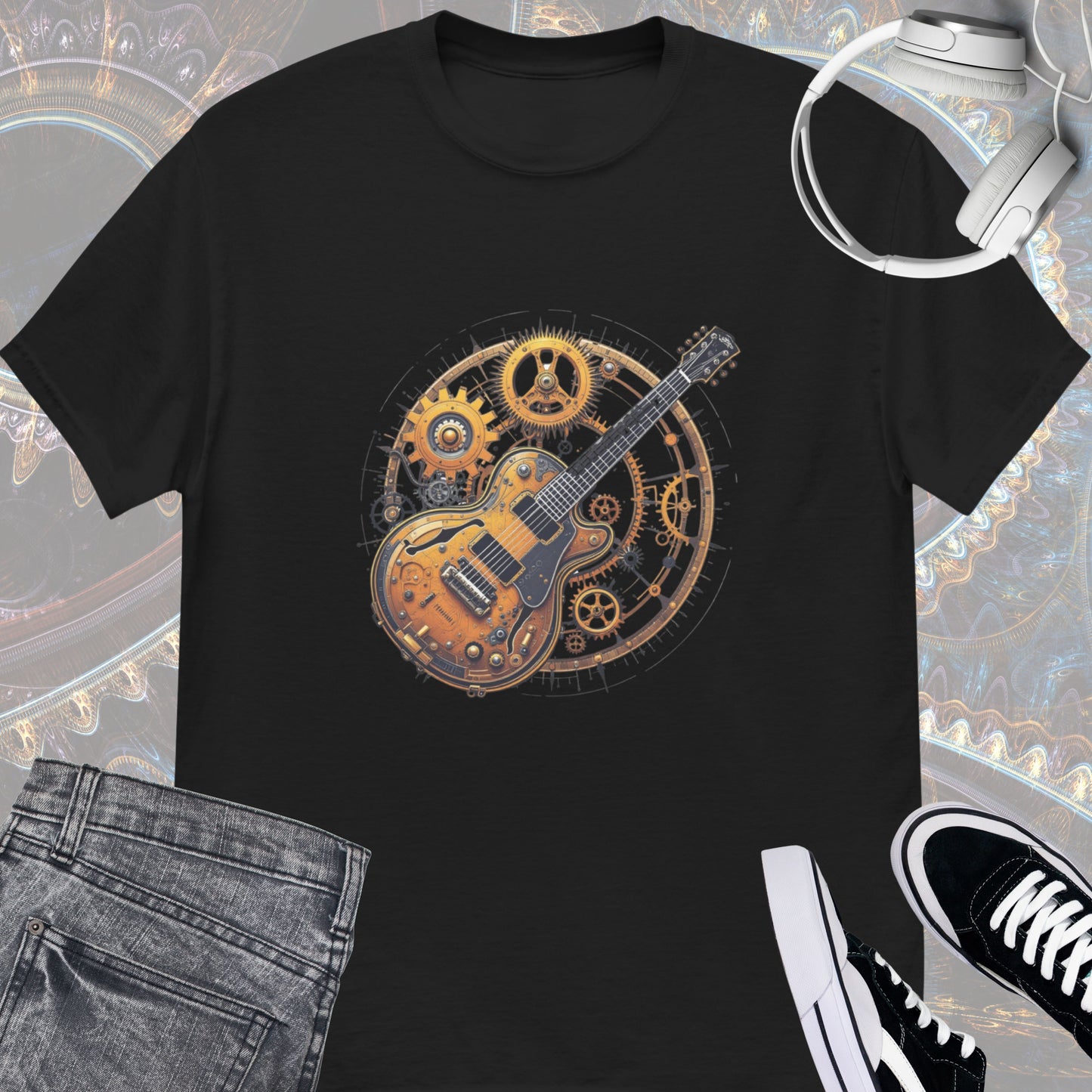 Steampunk guitar classic tee || Happiness and Music Merch