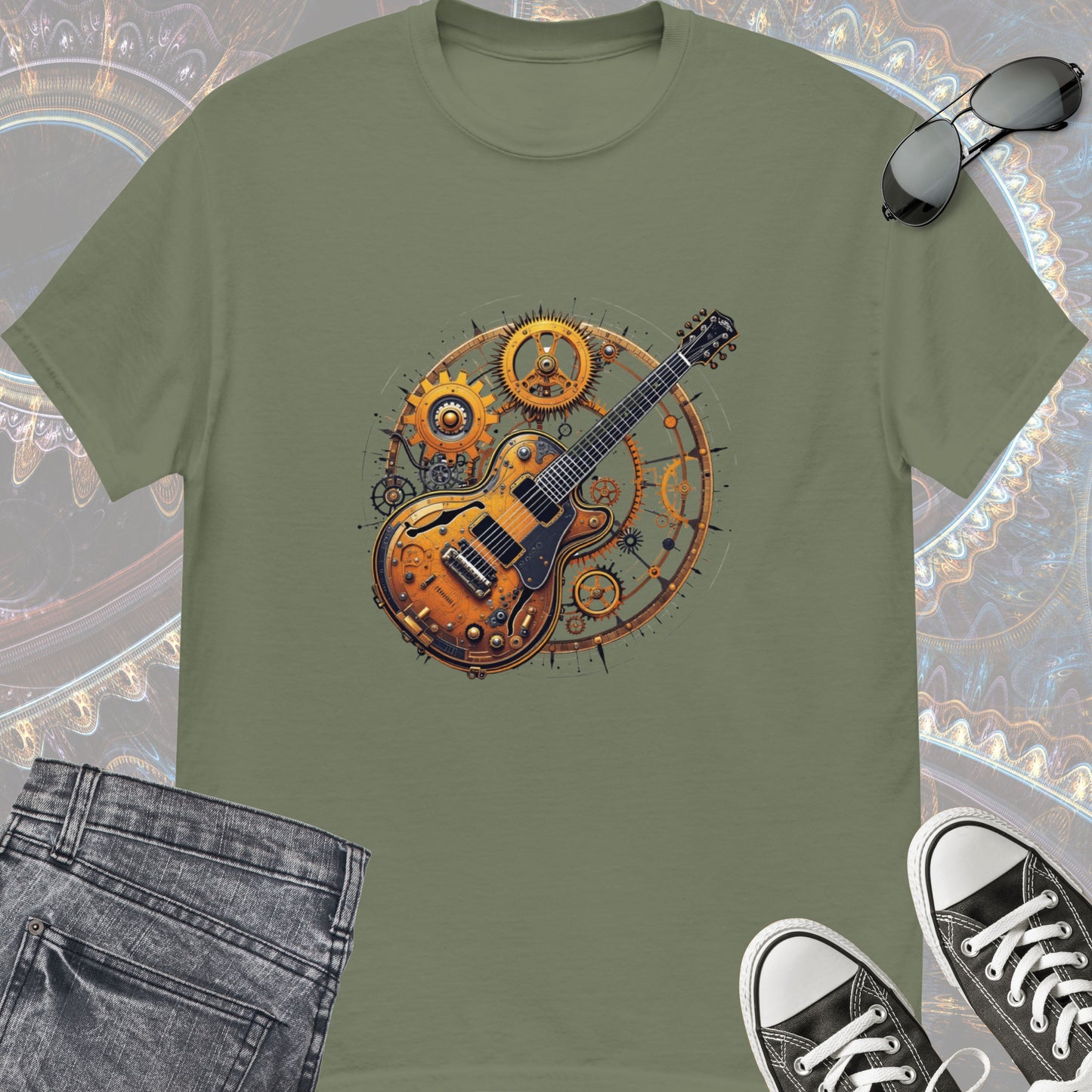 Steampunk guitar classic tee || Happiness and Music Merch