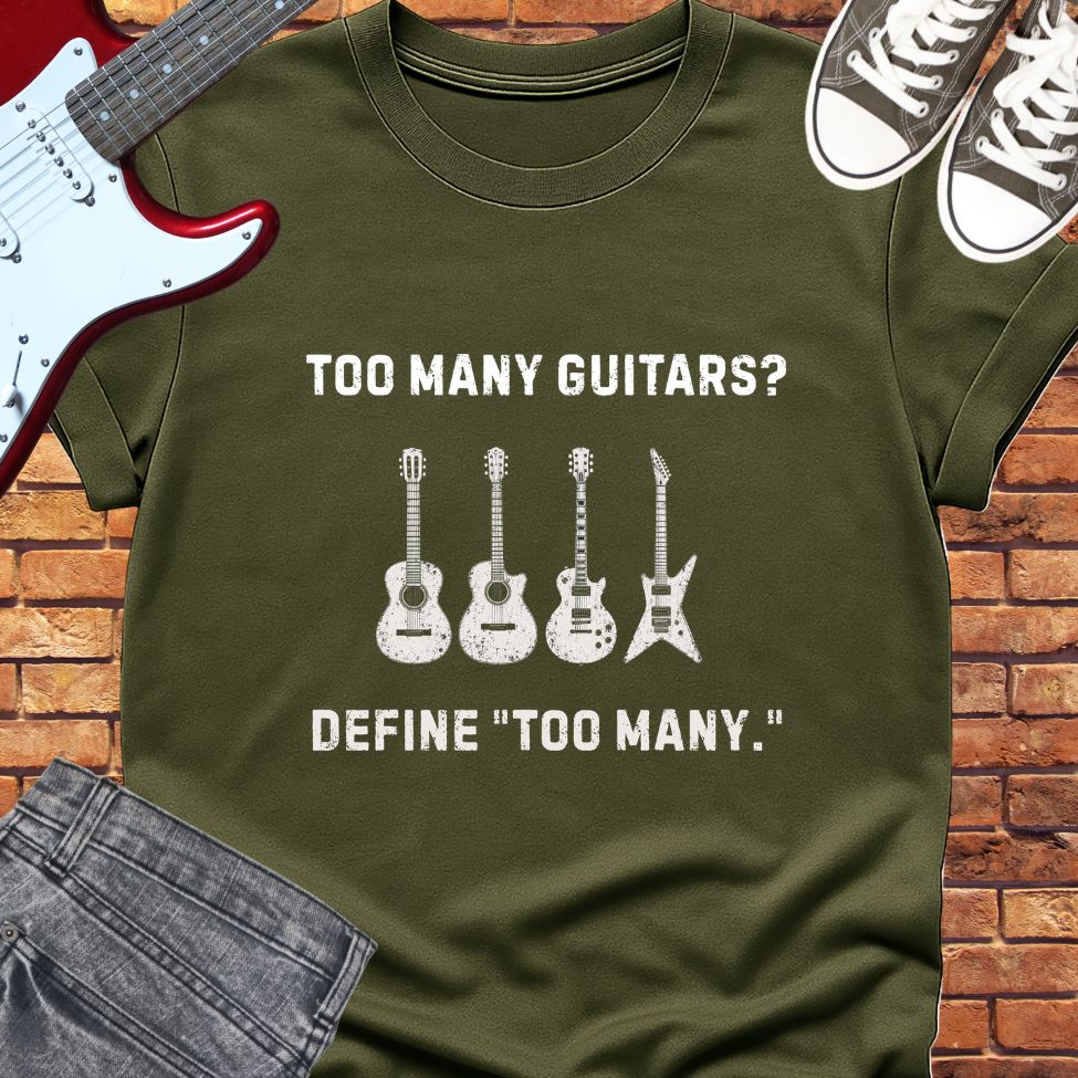 Too many guitar tee || Happiness and Music Merch