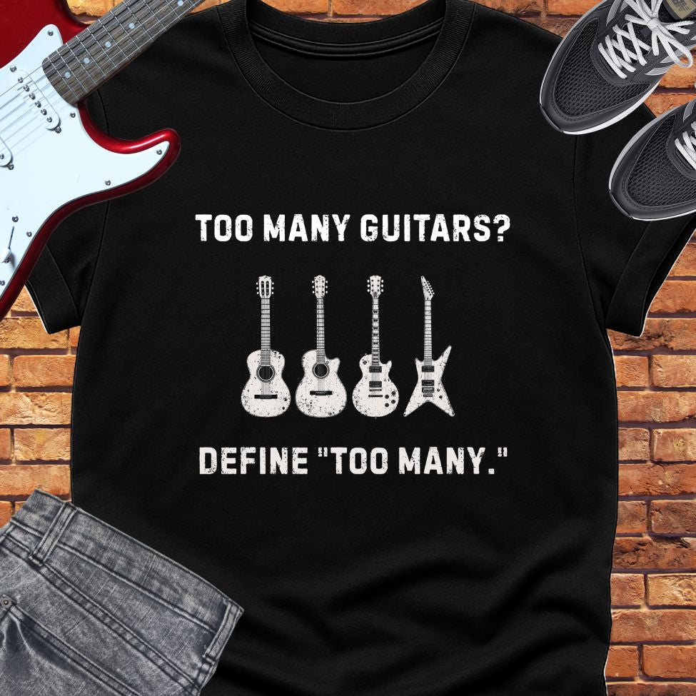 Too many guitar tee || Happiness and Music Merch