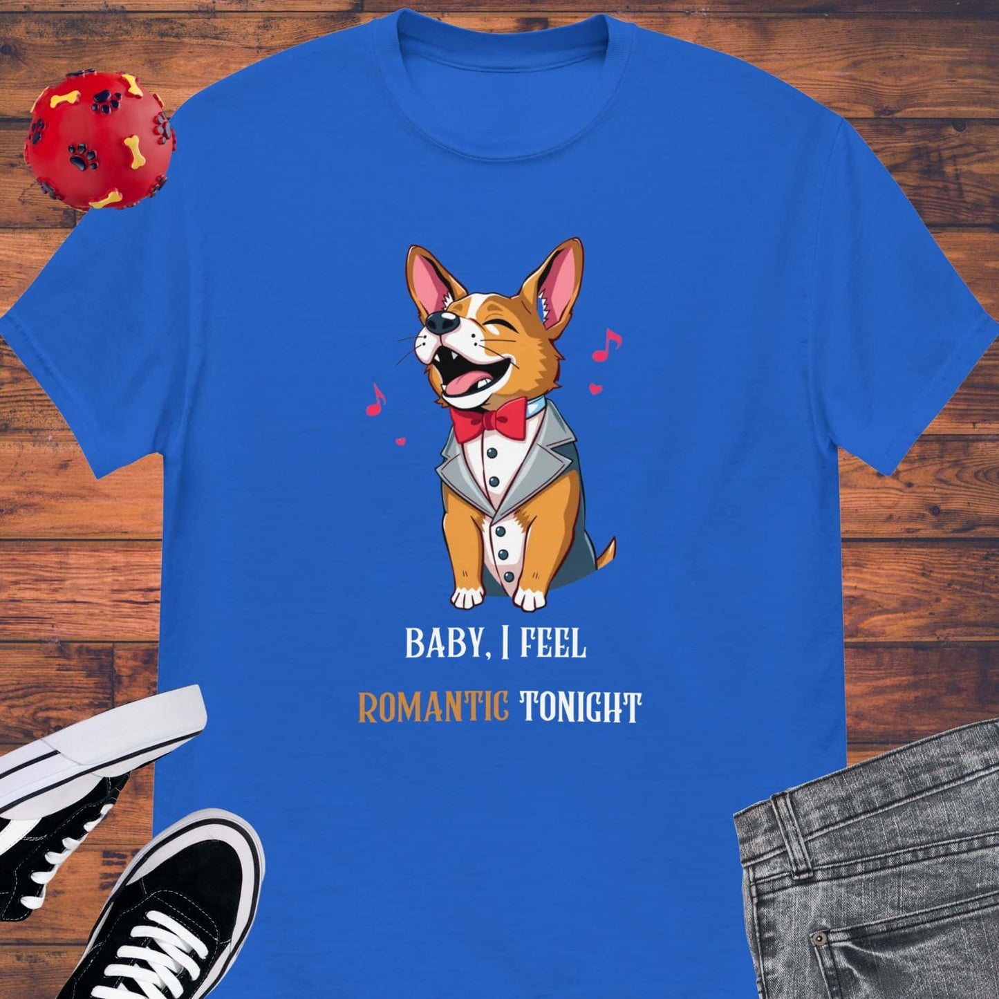 Dog in tuxedo singing. Music lover.