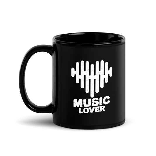 Music Lover Black Glossy Mug || Happiness and Music Merch