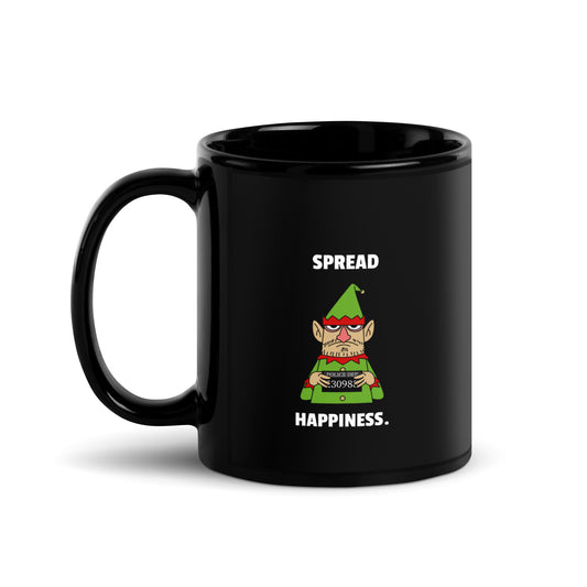 Spread Happiness Black Glossy Mug || Happiness and Music Merch