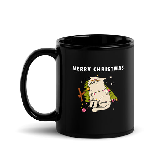 Merry Christmas Black Glossy Mug || Happiness and Music Merch