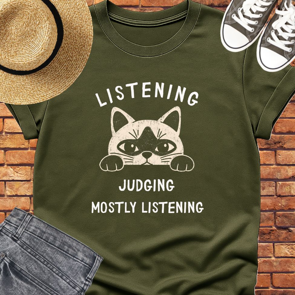 Listening, judging tee || Happiness and Music Merch