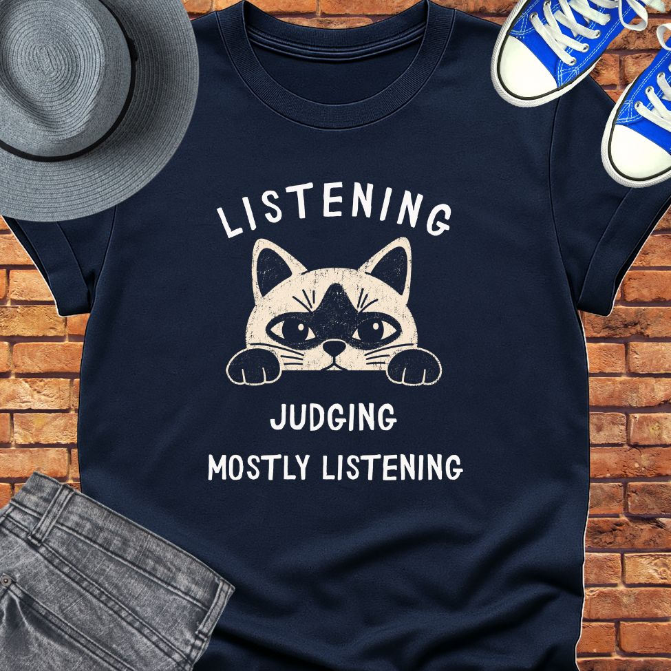 Listening, judging tee || Happiness and Music Merch