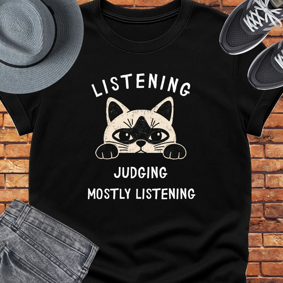 Listening, judging tee || Happiness and Music Merch