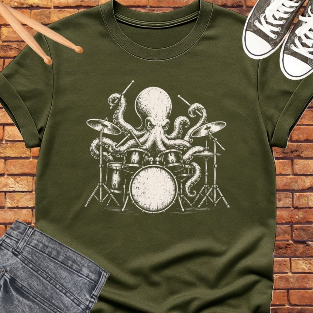 Octopus drummer tee || Happiness and Music Merch