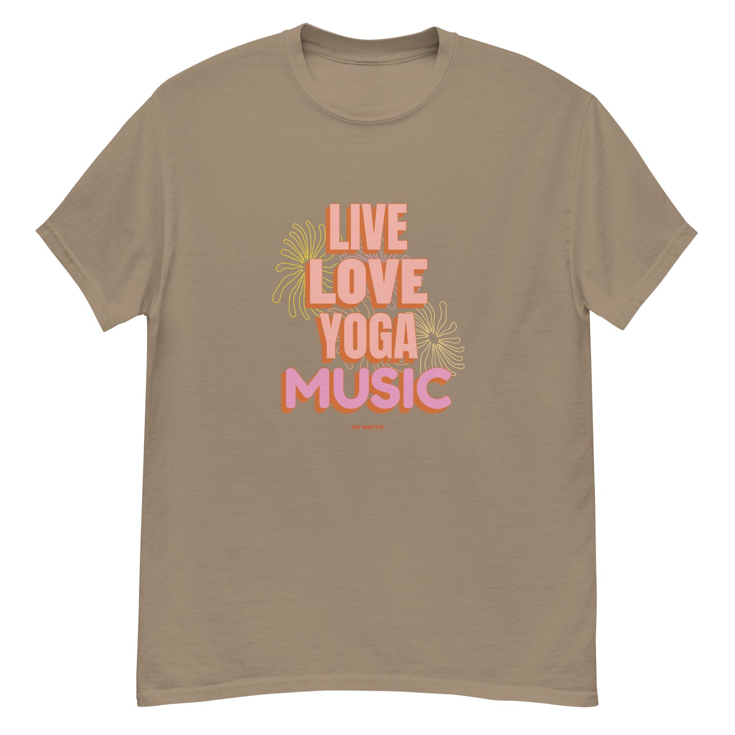 Live, Love, Yoga, Music Unisex tee || Happiness and Music Merch