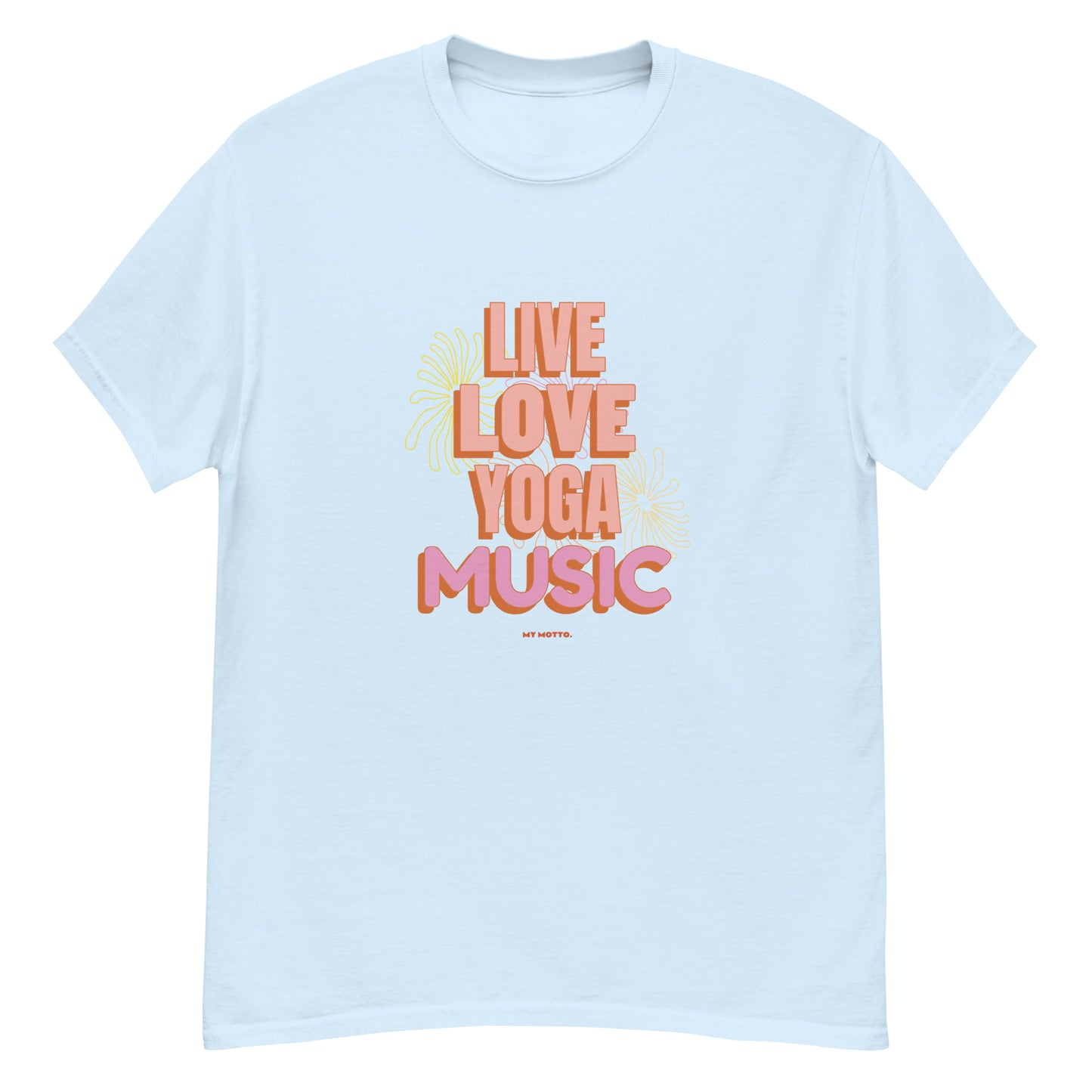 Live, Love, Yoga, Music Unisex tee || Happiness and Music Merch