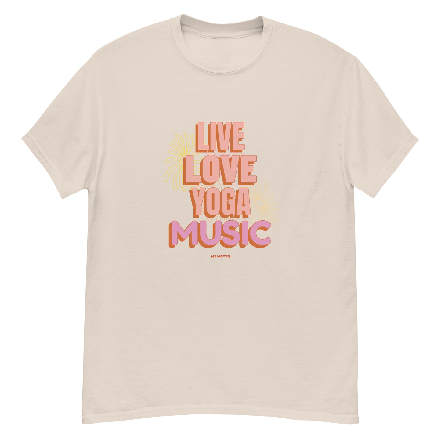 Live, Love, Yoga, Music Unisex tee || Happiness and Music Merch