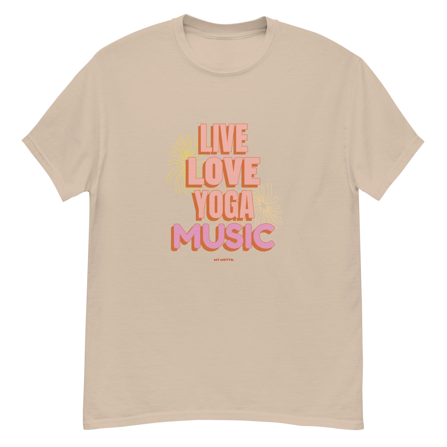 Live, Love, Yoga, Music Unisex tee || Happiness and Music Merch