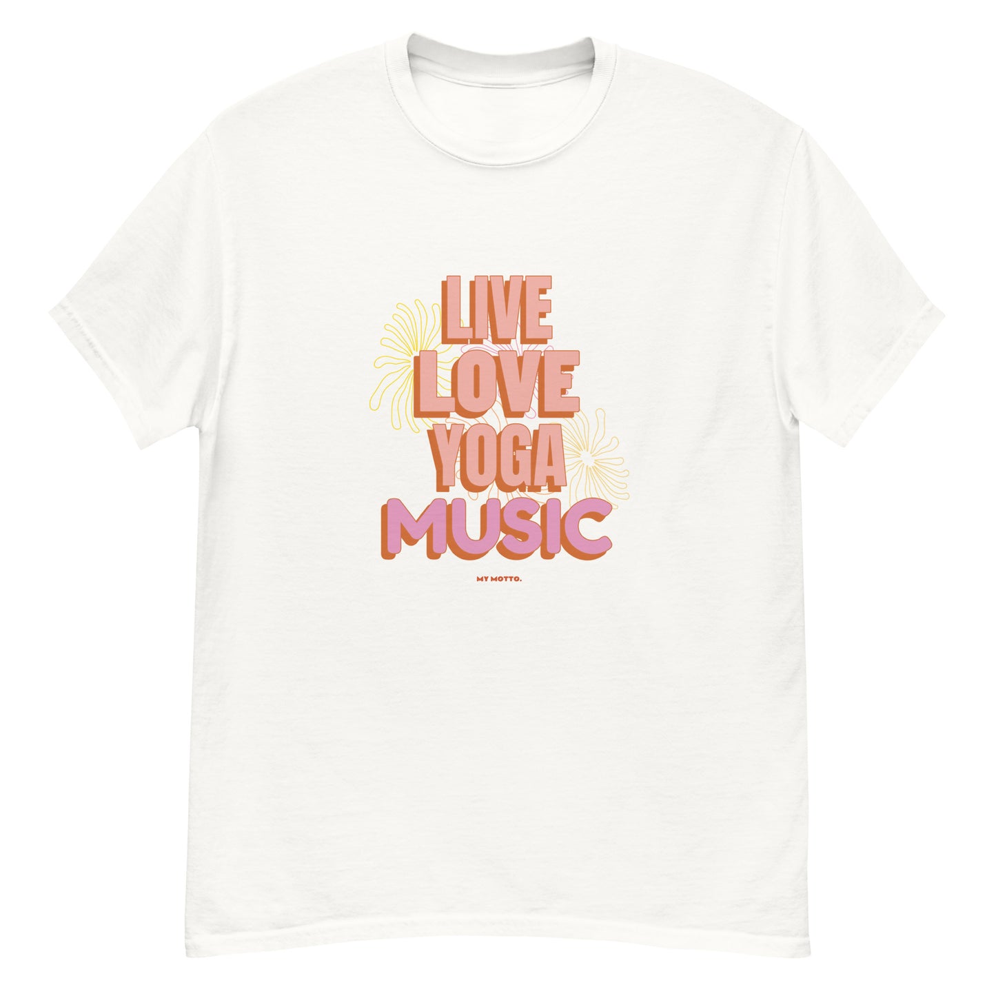 Live, Love, Yoga, Music Unisex tee || Happiness and Music Merch