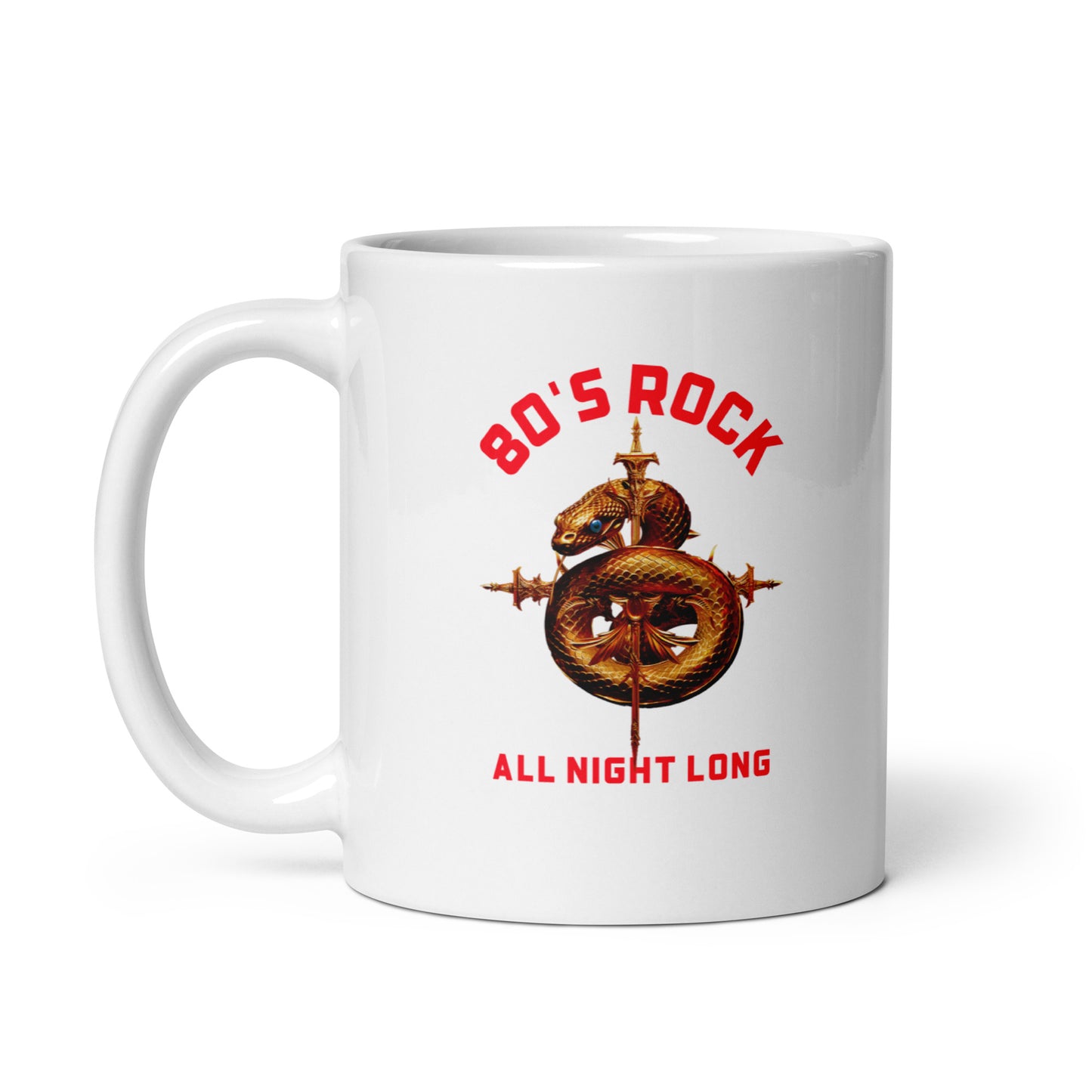 80s Rock All Night Long White glossy mug